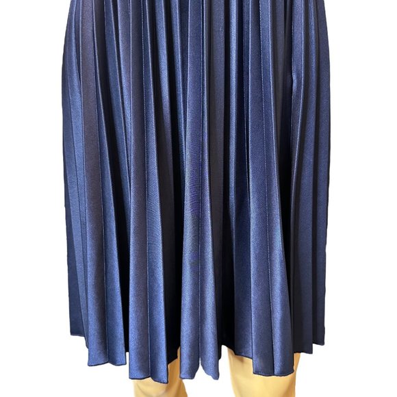 Women Pleated Halter Party Dress Small S Navy Blue Knee Length Stretch - Picture 7 of 13